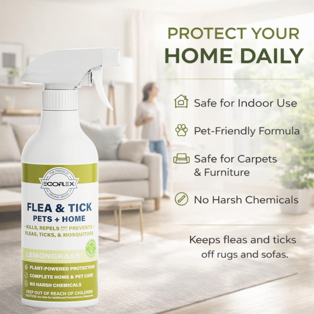 Flea Spray for Home & Pets Plant-Based Repellent with Lemongrass