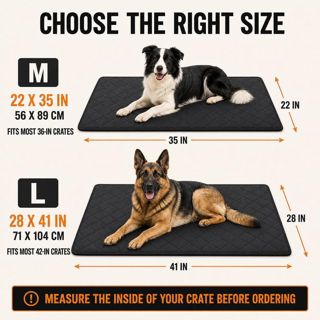 Chew Resistant Dog Bed, Durable Dog Crate Pad, 41 x 28 Inch, Black