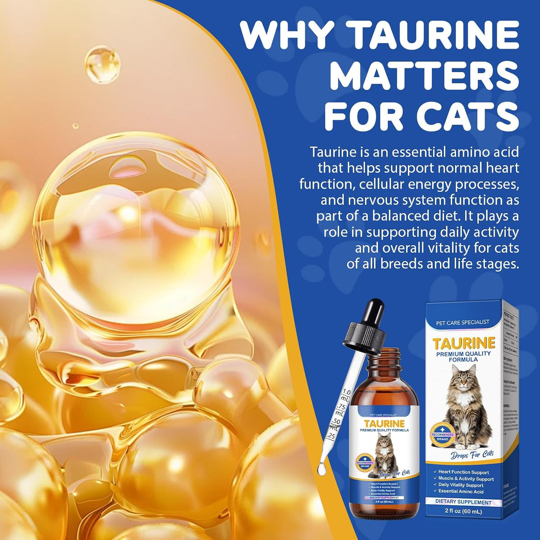 Taurine Drops for Cats for Eyesight, Heart, Muscle & Immune Support