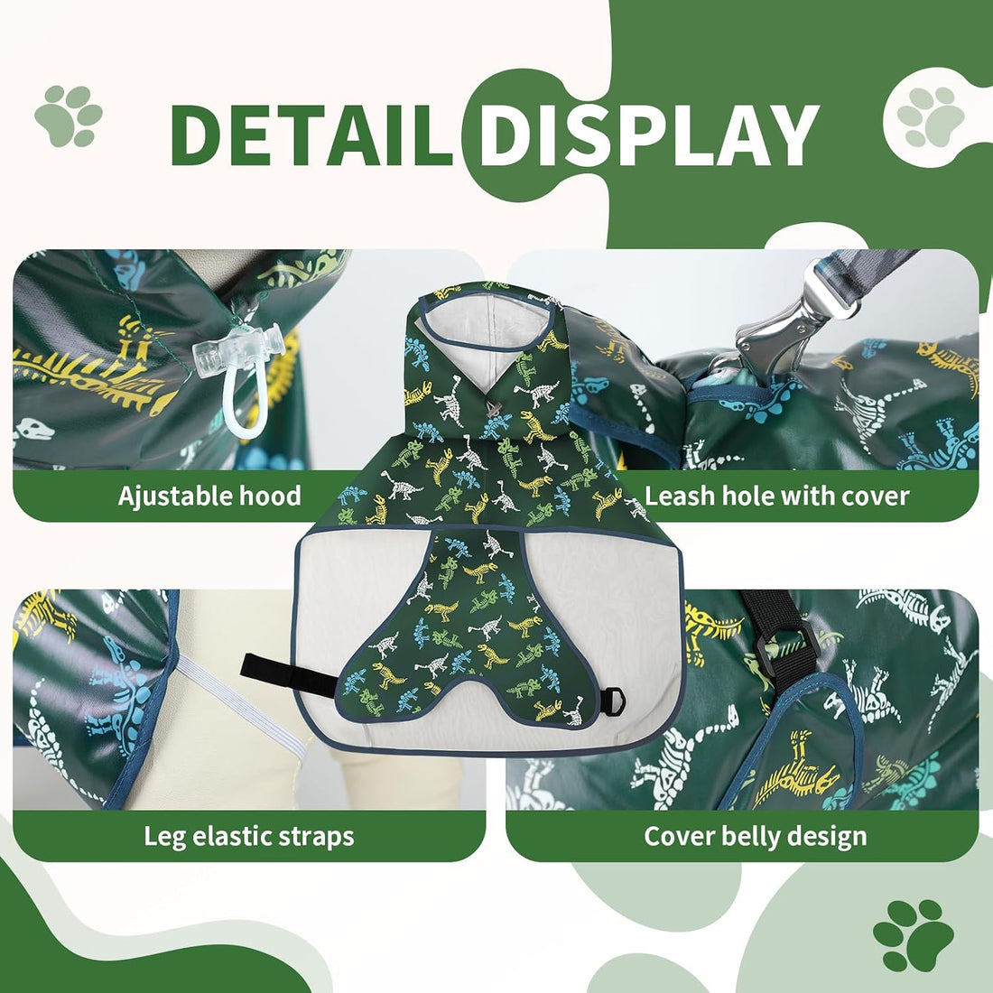 ExploreU Dog Raincoat, Waterproof Windproof Dog Rain Jacket with Hood
