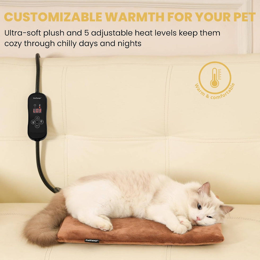 Cat Heating Pad, Heated Cat Bed, 5 Temps & Timer, MET Safety Listed