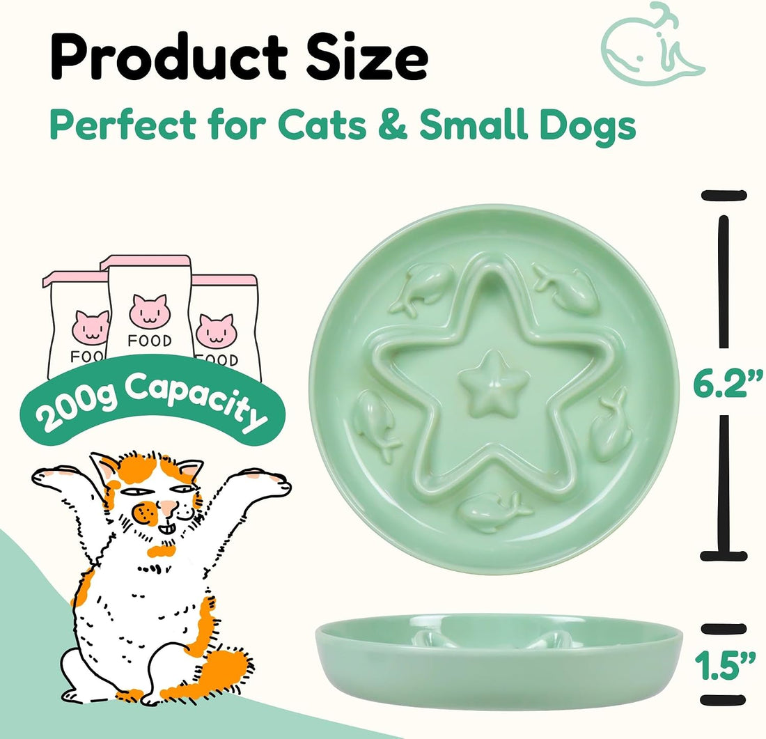 2 Pcs Cat Slow Feeder Bowl – Whisker Friendly Melamine Puzzle Feeding