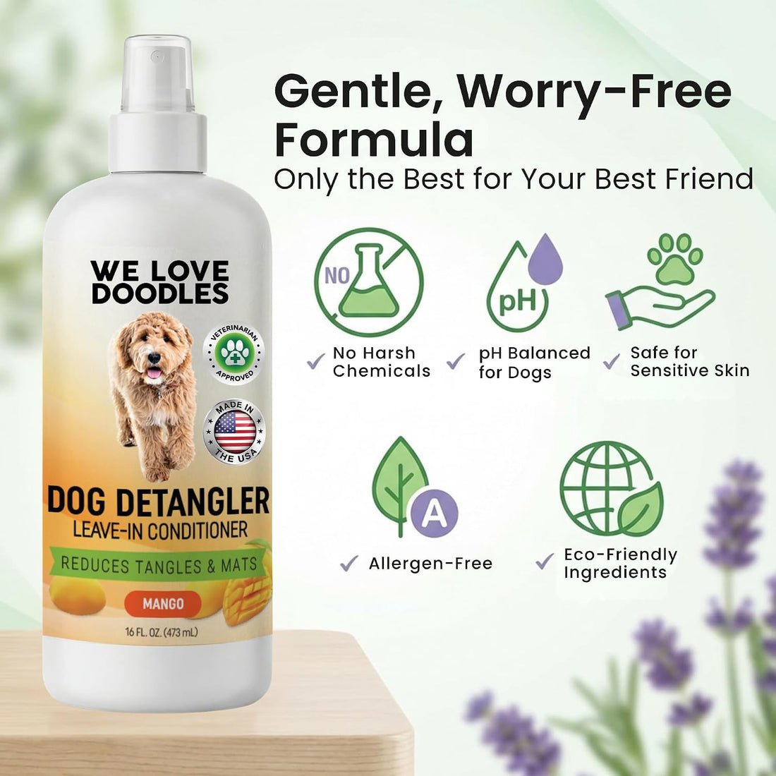 Dog Shampoo & Dog Detangler Spray, Tearless, Dog Bath Supplies