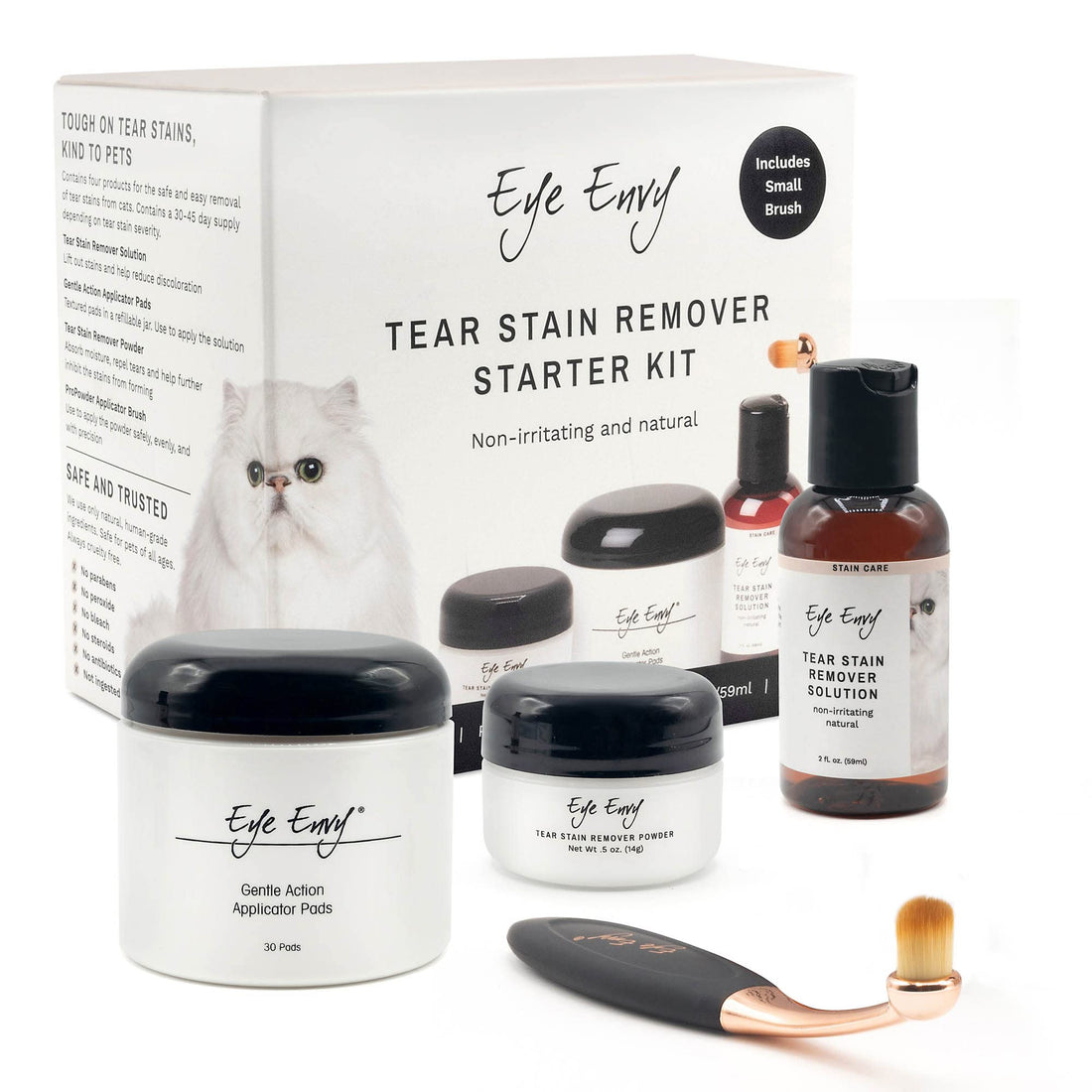 Eye Envy Cat Tear Stain Remover Starter Kit with ProPowder Brush.