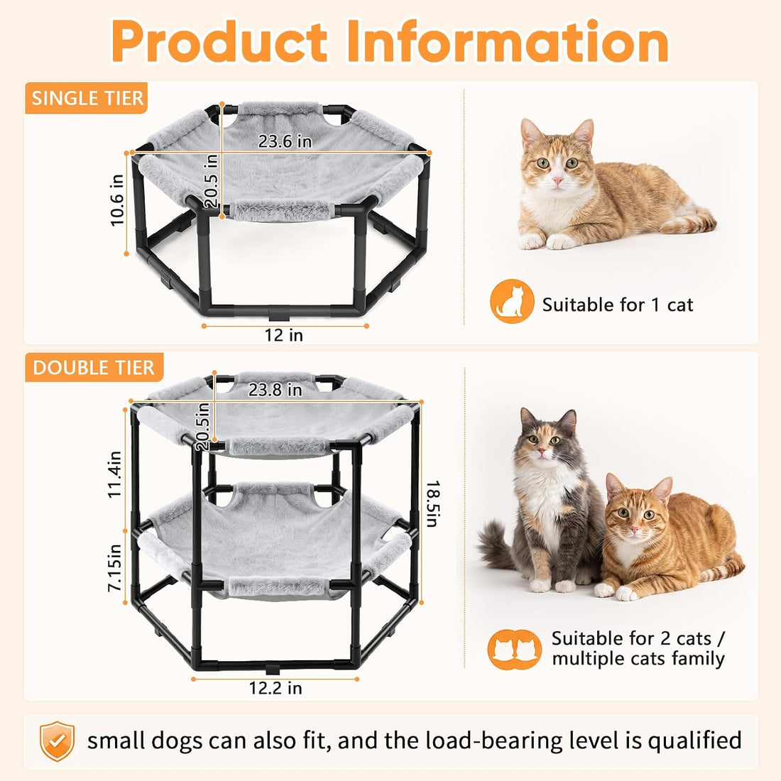 Elevated Cat Hammock Bed, Hexagon Raised Cat Bunk Bed Swing Cot Chair