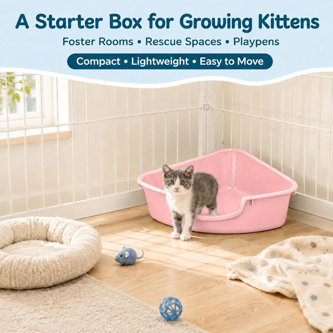 Corner Litter Box, Low Entry Kitten Litter Box for Small Cats