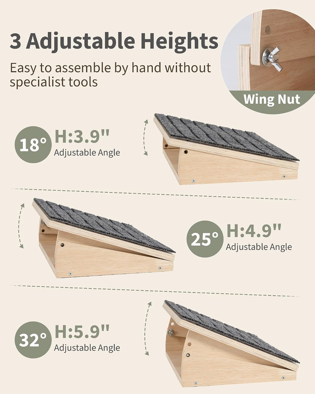 Dog Ramp for Stairs Adjustable, Non-Slip Wooden Pet Steps