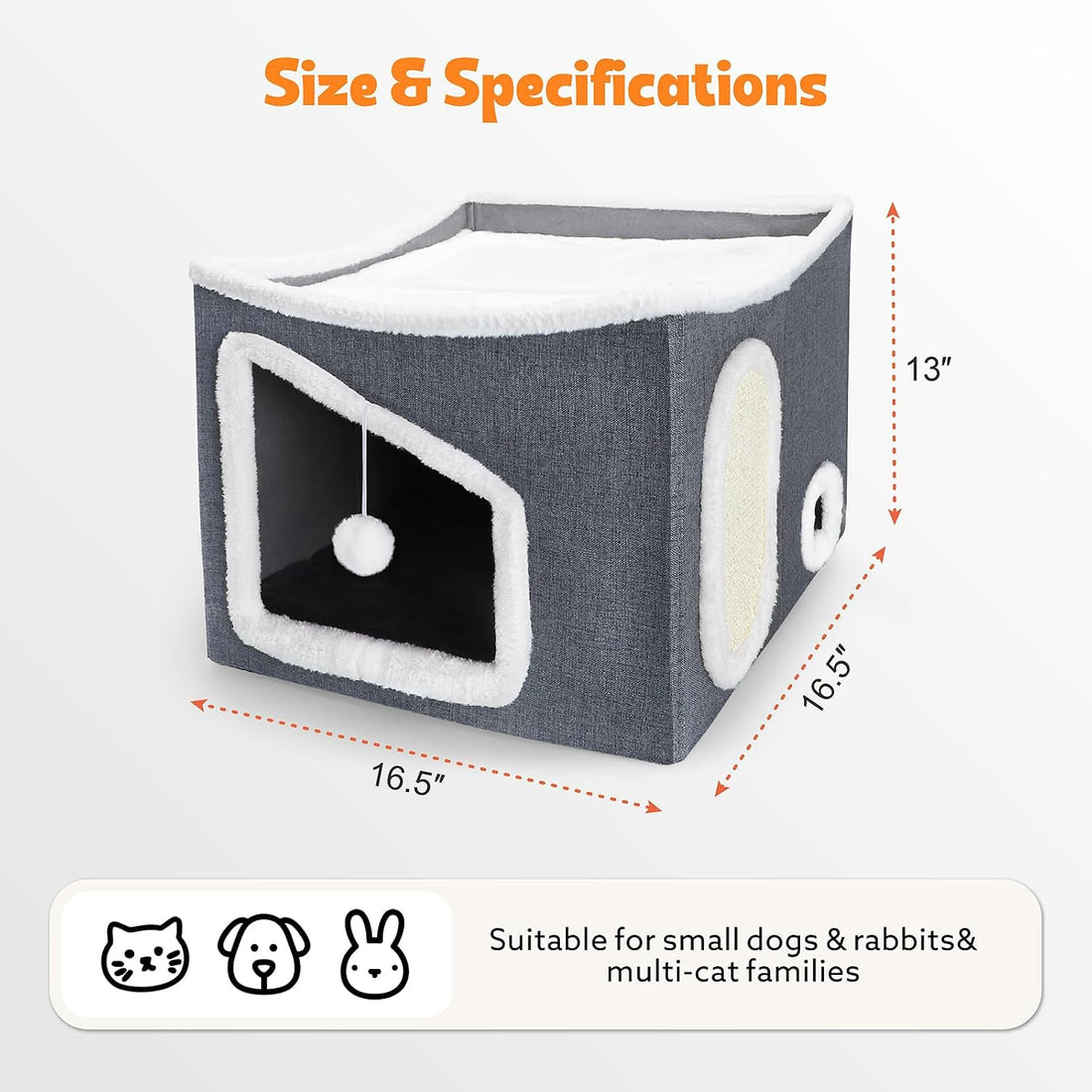 Tovve Heated Cat House for Indoor, Large Cat Bed with Heating Pad