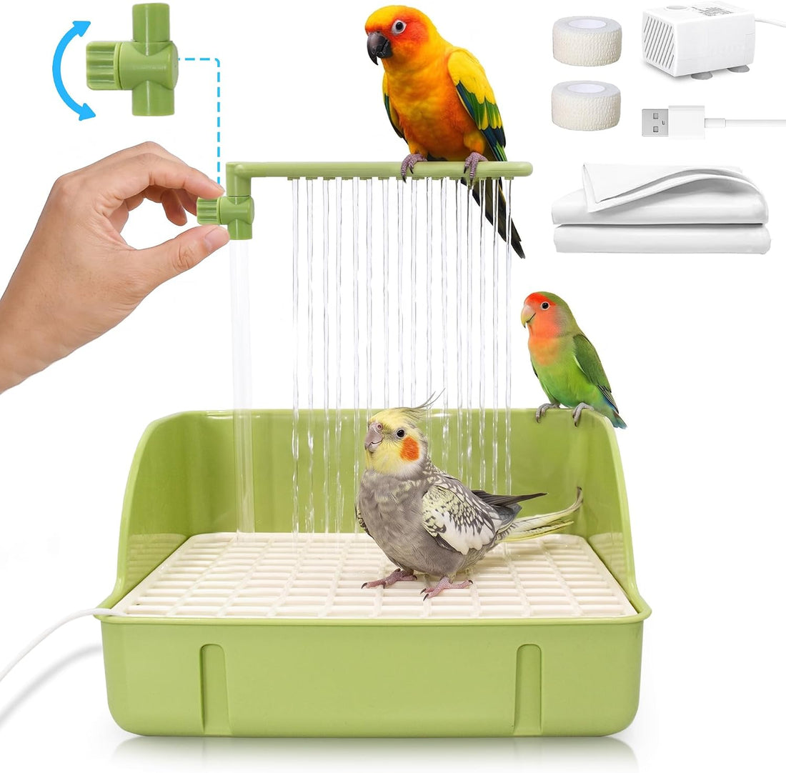 Automatic Parakeet Bird Bath with Pump, Large Bird Shower Fountain