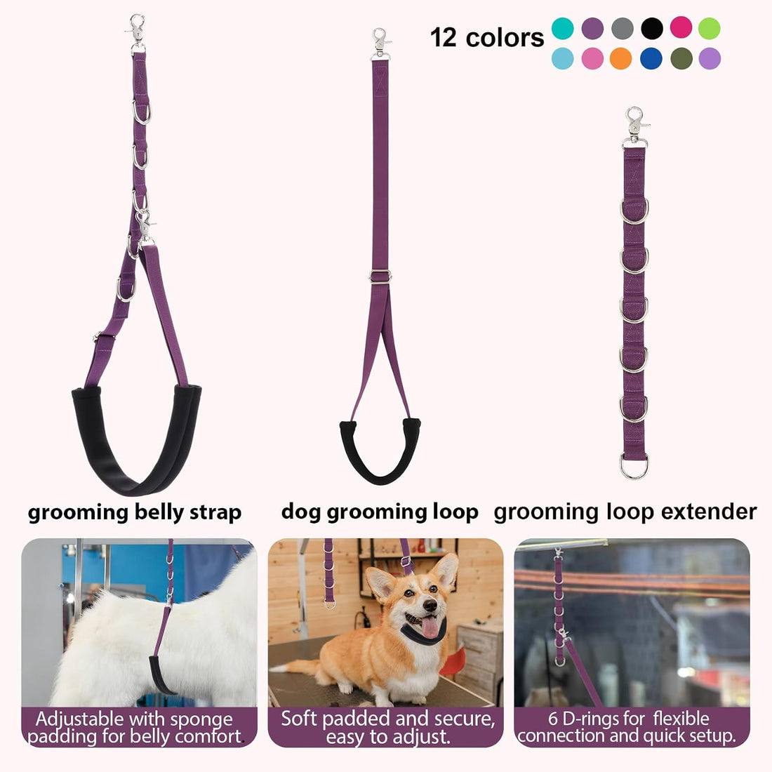 Dog Grooming Belly Straps Sky Blue Pet Grooming Supplies 3 Sets