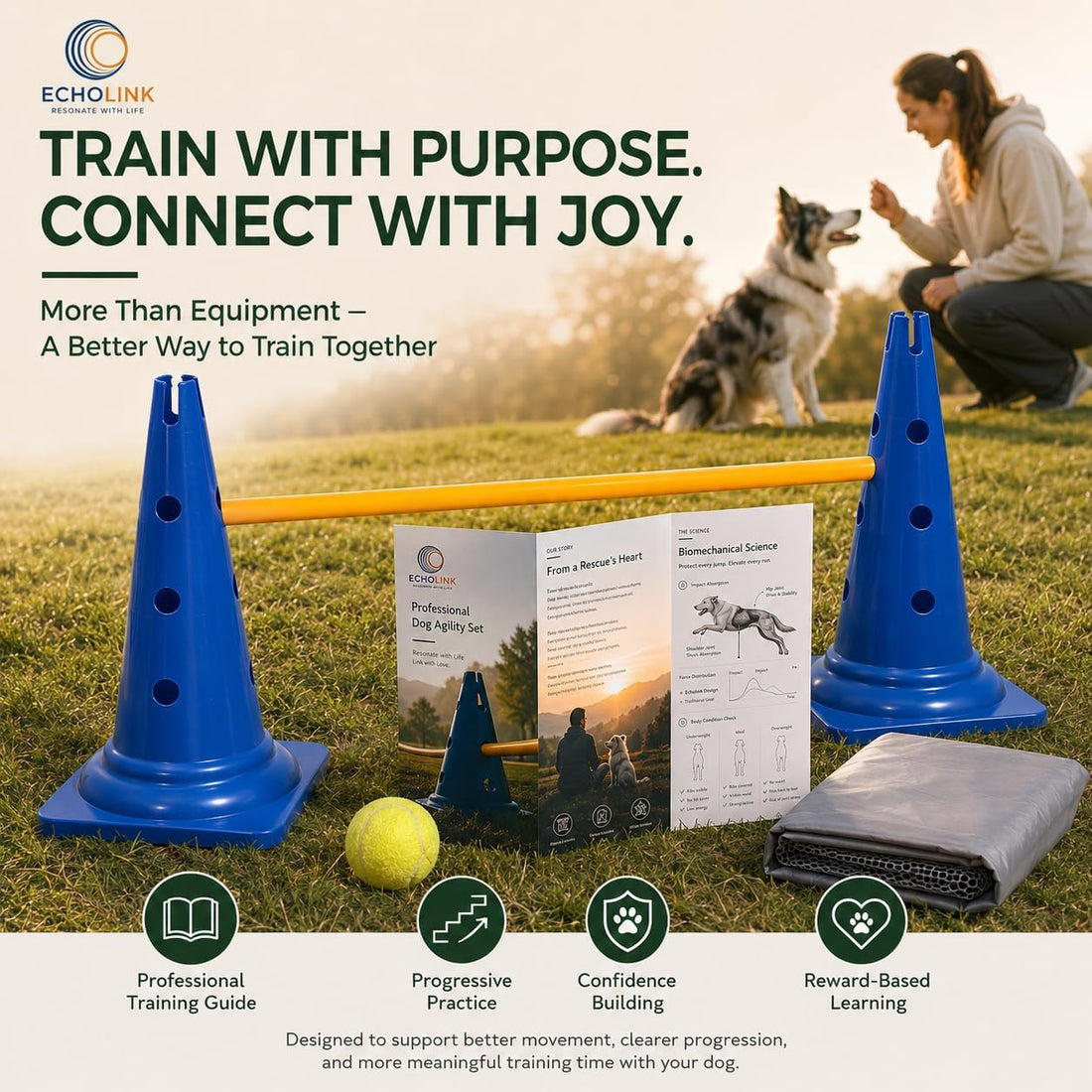 Dog Agility Equipment, 20-Inch Hurdle Set, 10.6 oz Weighted Cones