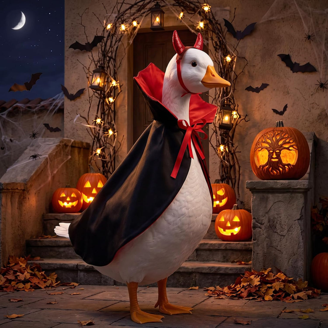 23in Vampire Halloween Porch Goose Outfit Black Red Cape Devil Horns