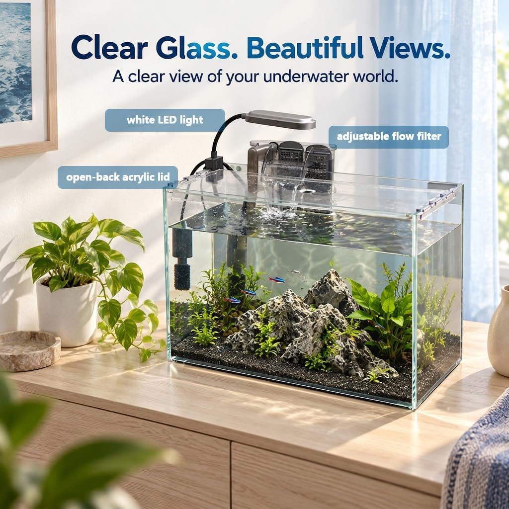 10 Gallon Fish Tank Set Glass Aquarium Kit Starter Set