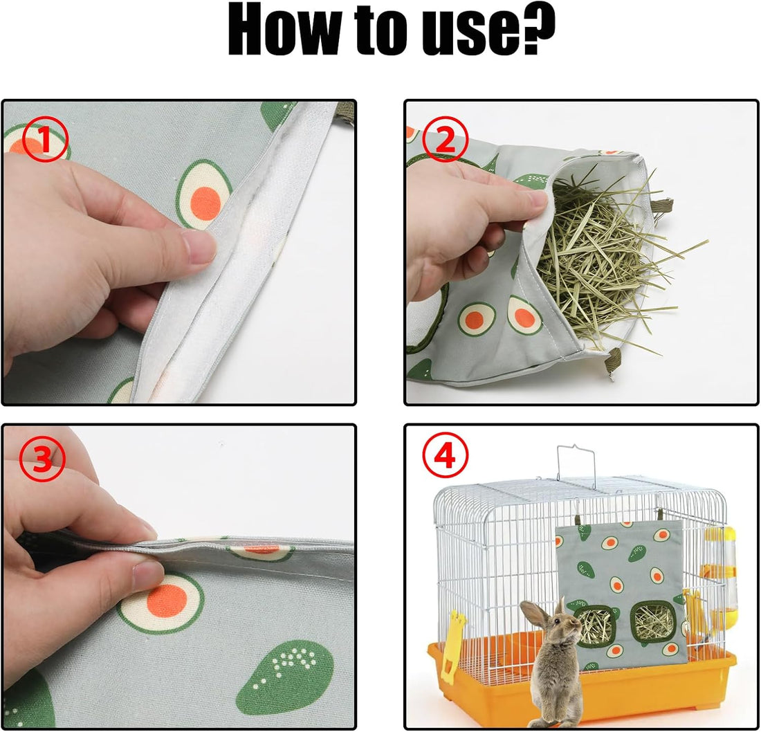 2Pcs Rabbit Hay Feeder Bag, Hanging Guinea Pig Hay Feeder, Green