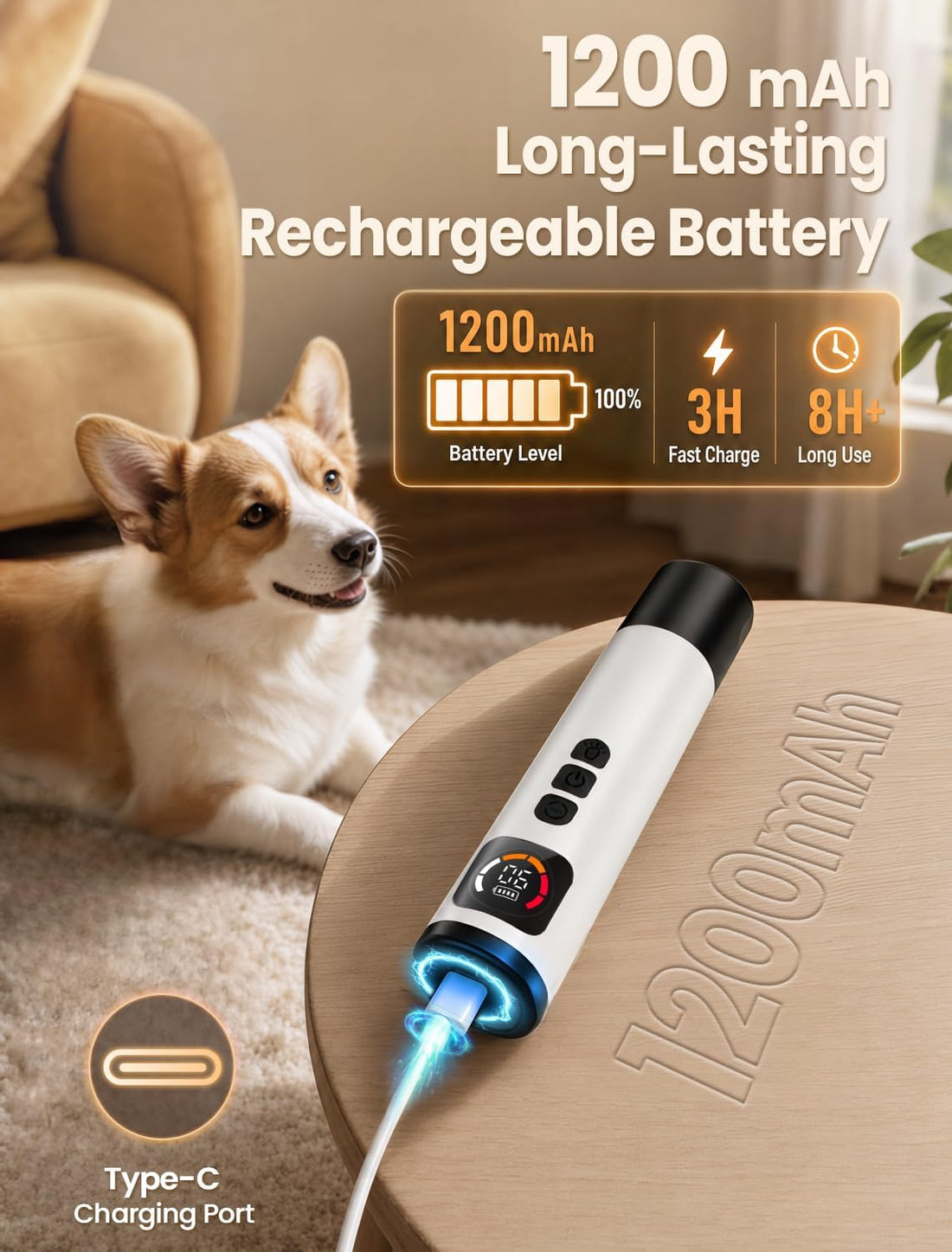 Dog Nail Grinder, Quiet 6-Speed Electric Pet Nail Trimmer