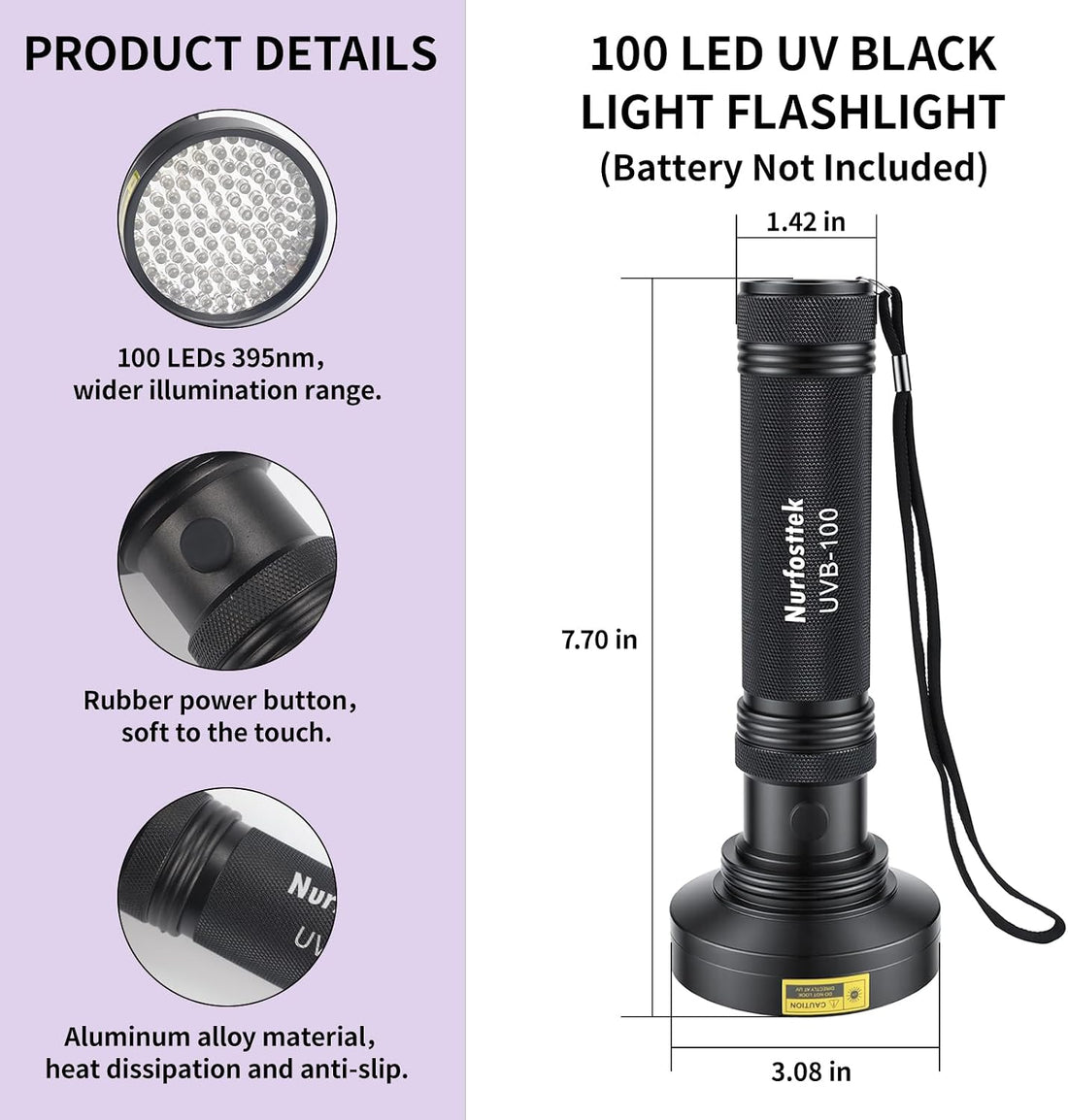 100 LED UV Black Light Flashlight, Pet Stain Detector