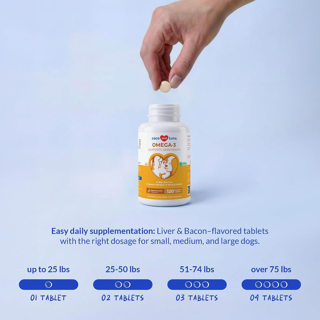 Omega 3 Fish Oil for Dogs - 120 Chewable Tablets - with Omega 3, 6