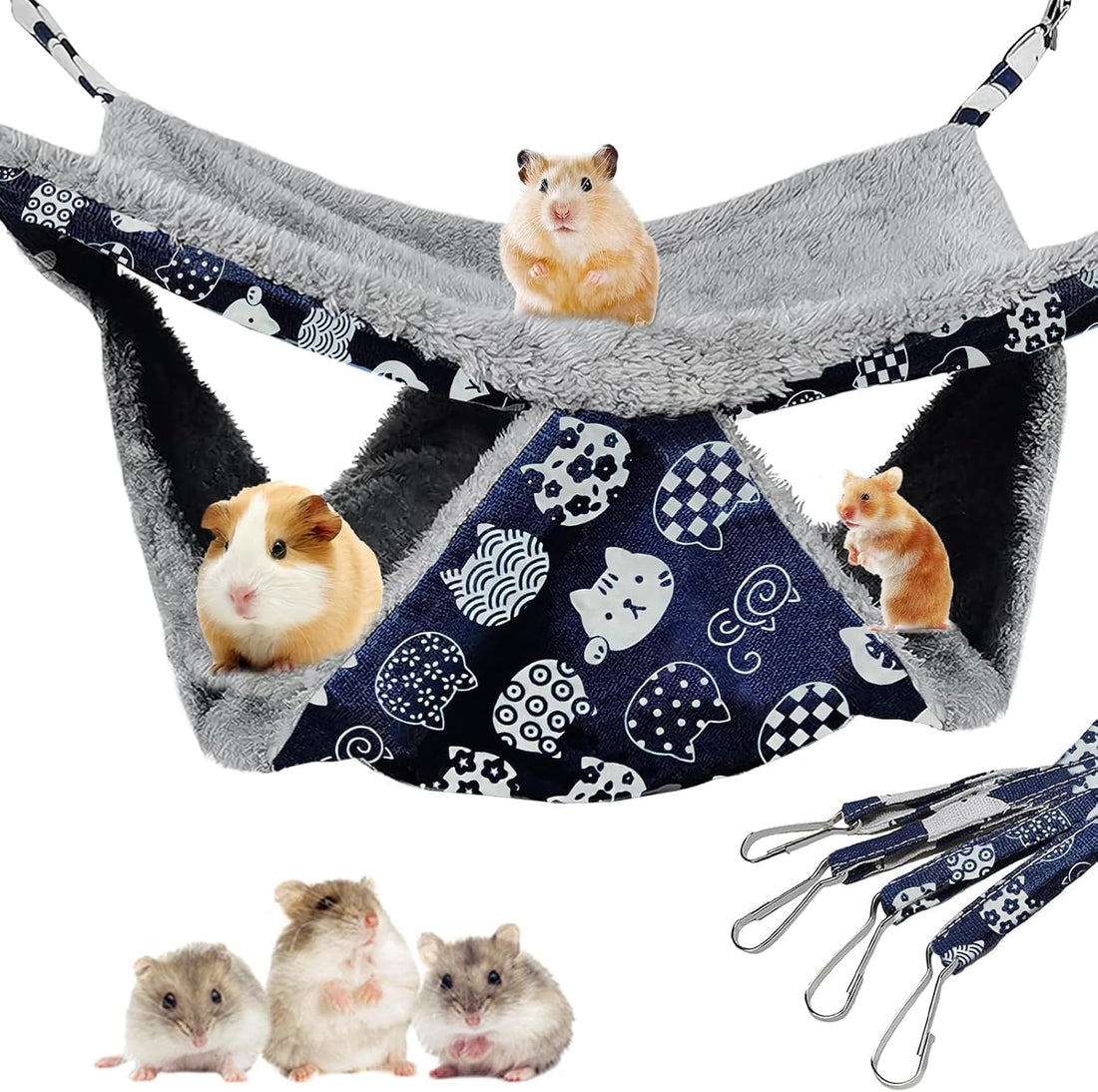 2 Layers Pet Rat Hammock, Double Sided Warm Flece & Linen Hammock