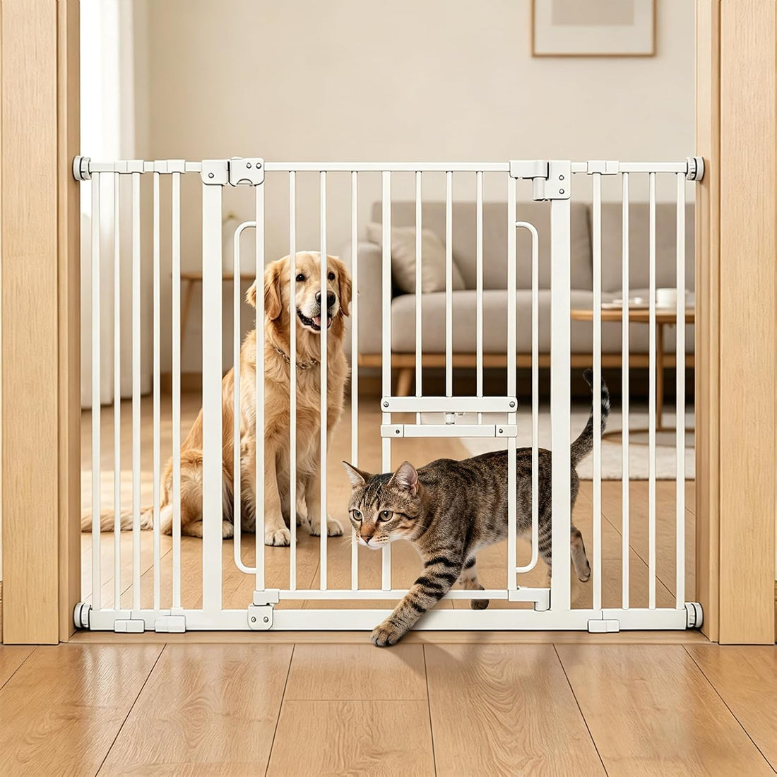 Dog Gate with Adjustable Cat Door, 29.5-37 in Wide