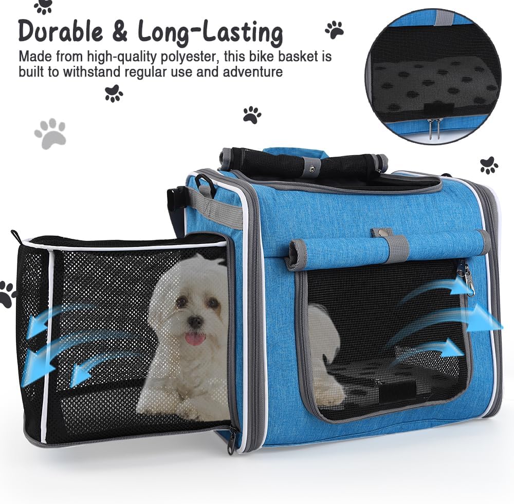 Expandable Dog Bike Basket Carrier, Foldable Pet Bicycle Backpack