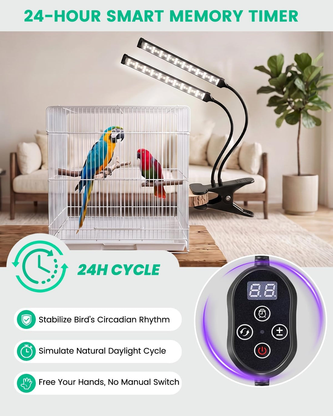 Bird Cage Light with UVA UVB, Full Spectrum Bird Lamp for Parrots