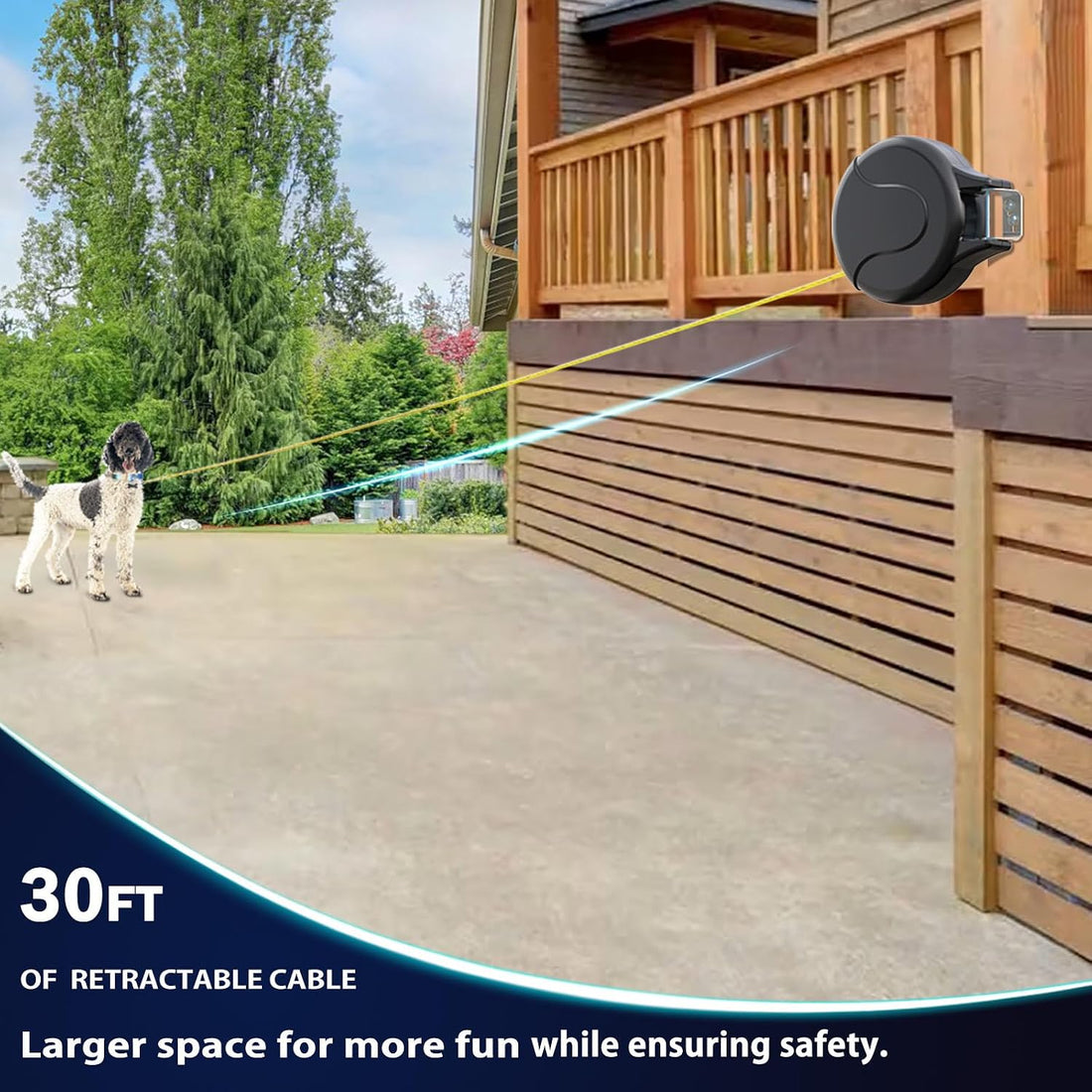 30ft Wall Mount Retractable Dog Tie Out Cable for Small to Large Dogs