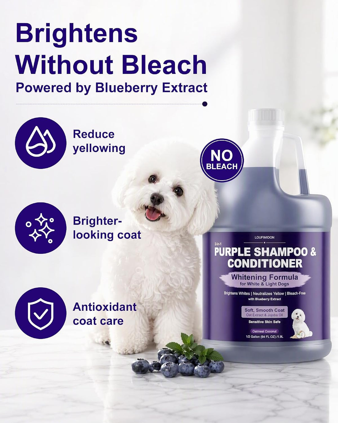 Dog Whitening Shampoo for White Dogs & Light-Colored Coats, 64oz