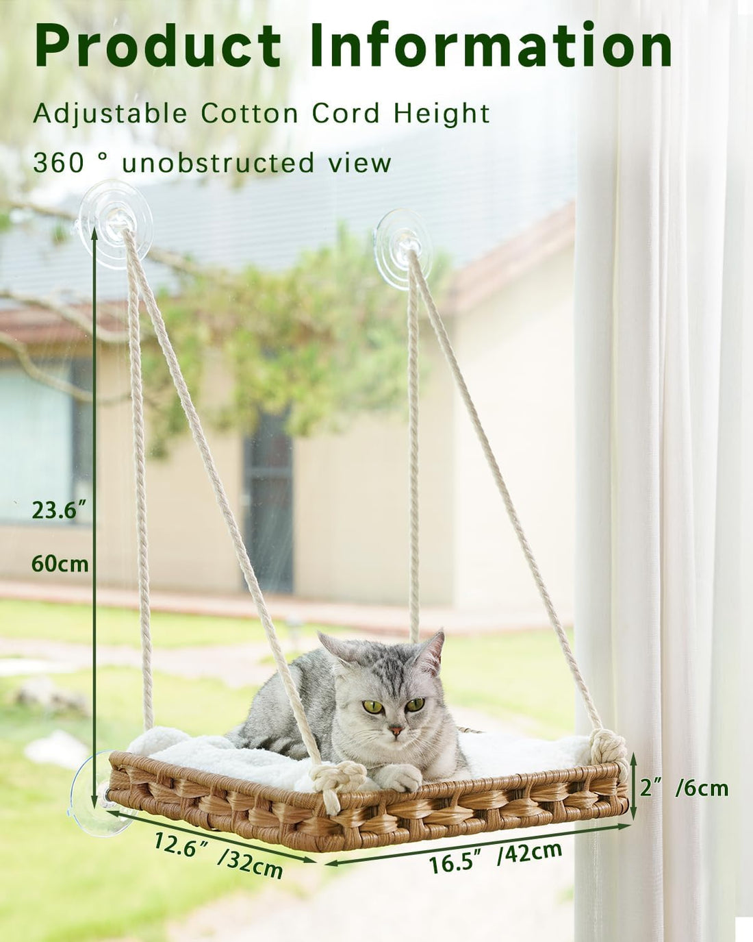 SETVSON Cat Window Perch Cat Window Hammock Bed for Indoor Cats