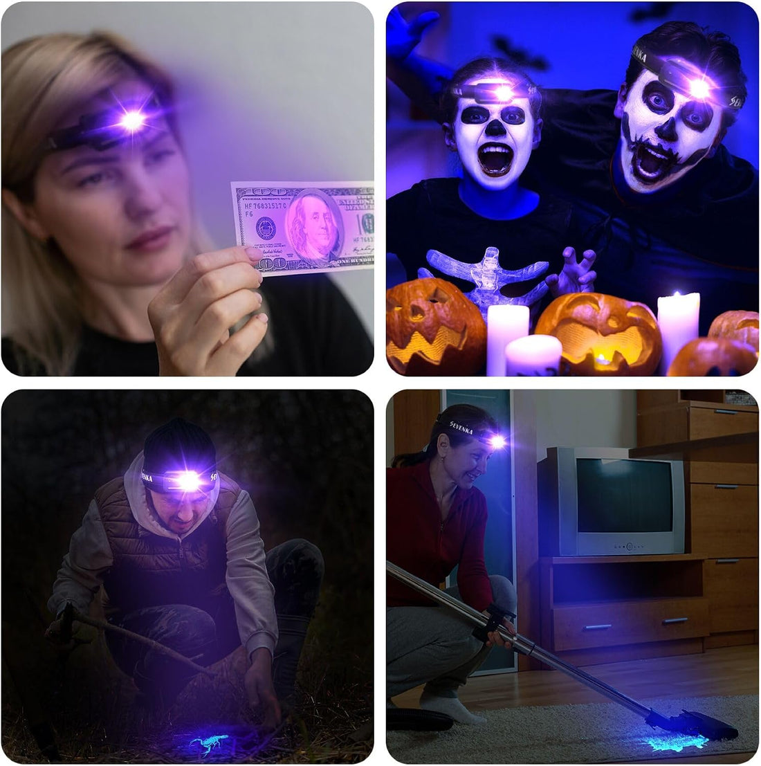 SEVENKA 2in1 UV Headlamp Flashlight Black Light & White Light