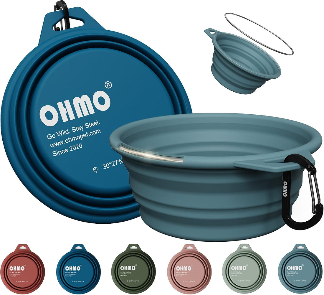 OHMO Collapsible Dog Bowls for Pet Travel, 12oz, 2pcs, Coral&Brick Red