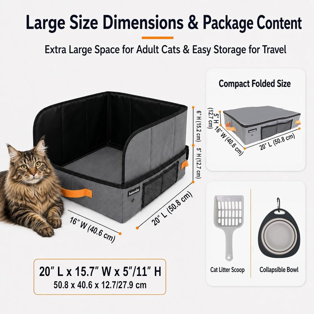 hamraba Large Travel Litter Box for Cats with High Side Shield