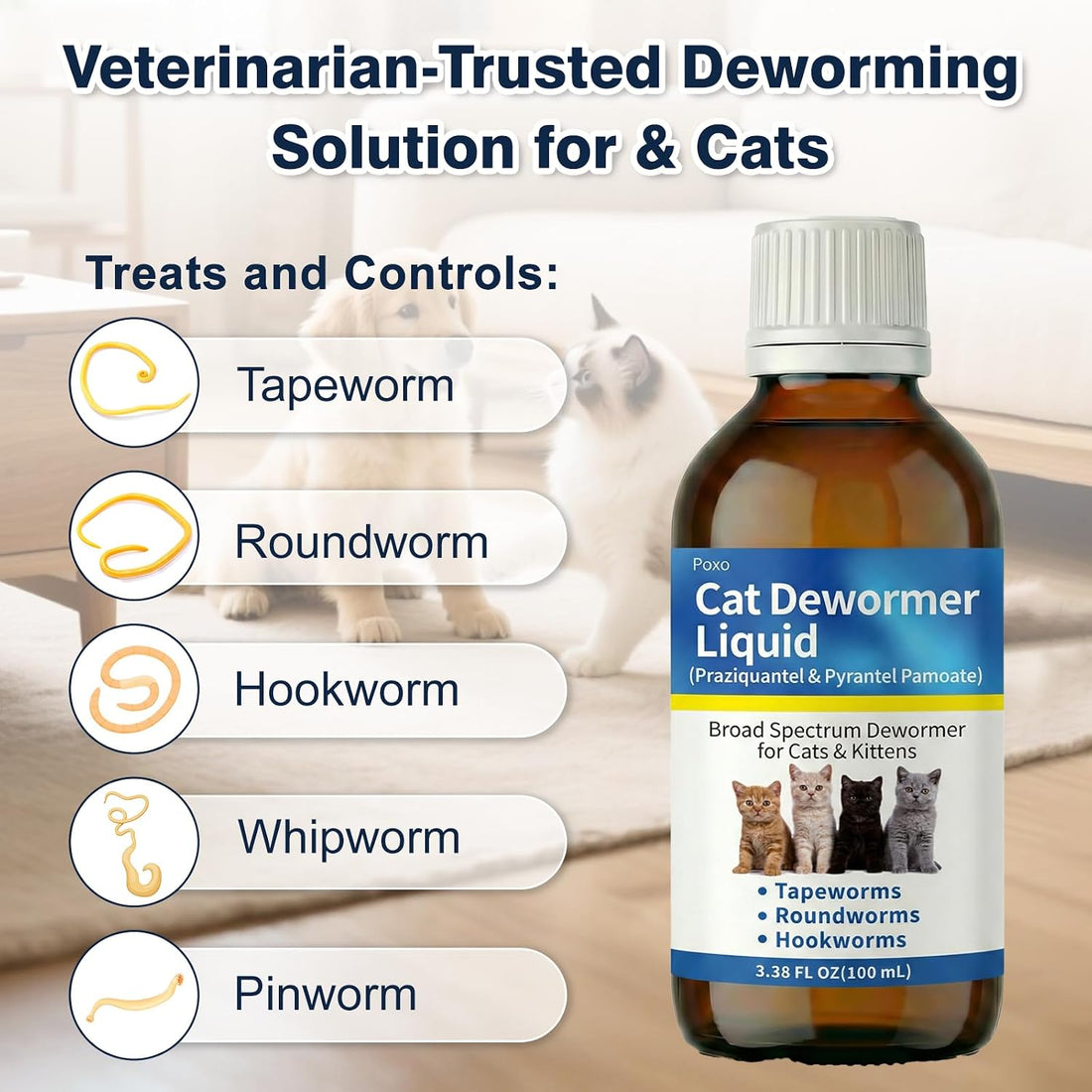 Broad Spectrum Dewormer Liquid for Cats and Kittens, No-Stress Dosing