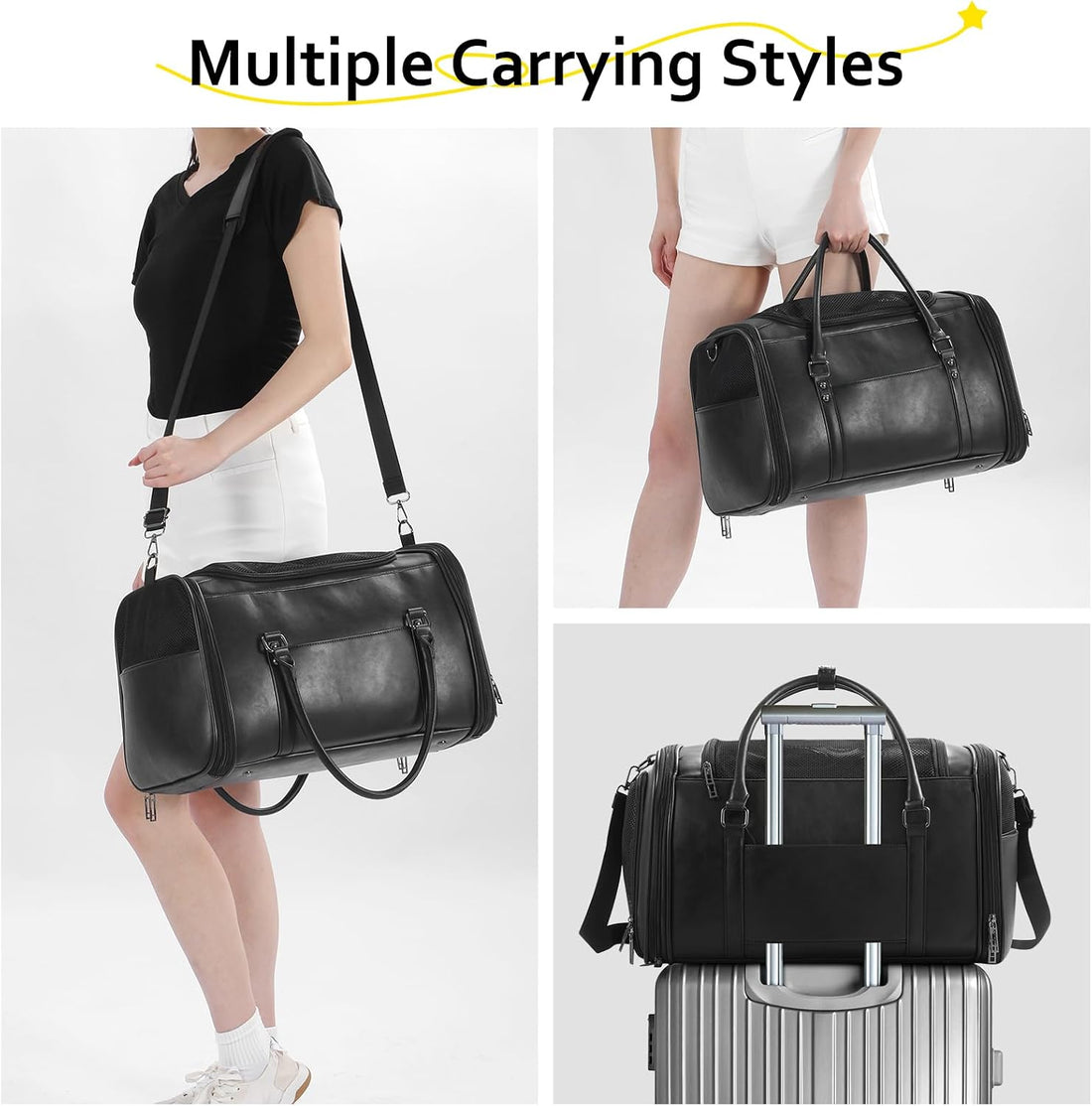 Stylish Leather Pet Carrier for Small Dogs and Cats Up to 15 lbs