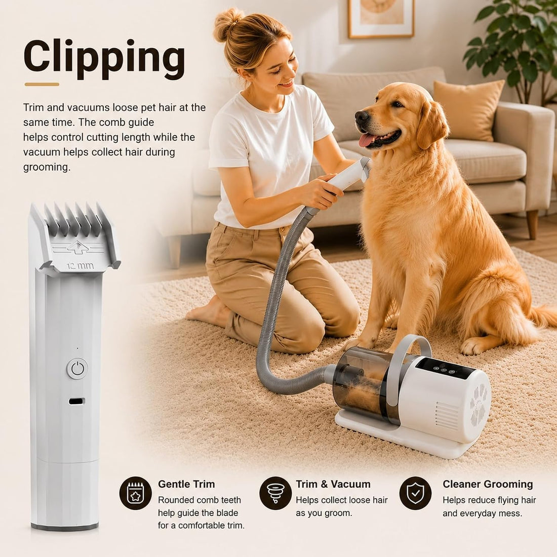 Dog Grooming Vacuum, Pet Grooming Kit with Vacuum, Hair Clipper