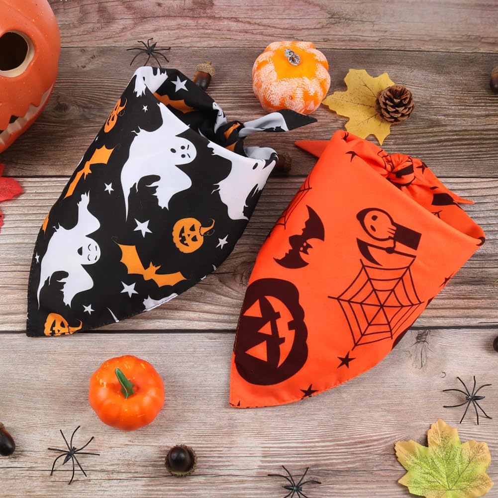 Vivifying 2 Pack Halloween Dog Bandanas, Spooky and Pumpkins Pattern