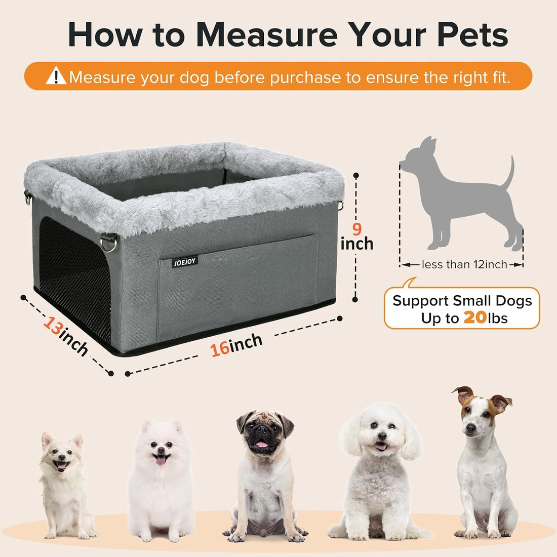 JOEJOY Deluxe Dog Booster Seat with Sturdy Metal Frame and Safety