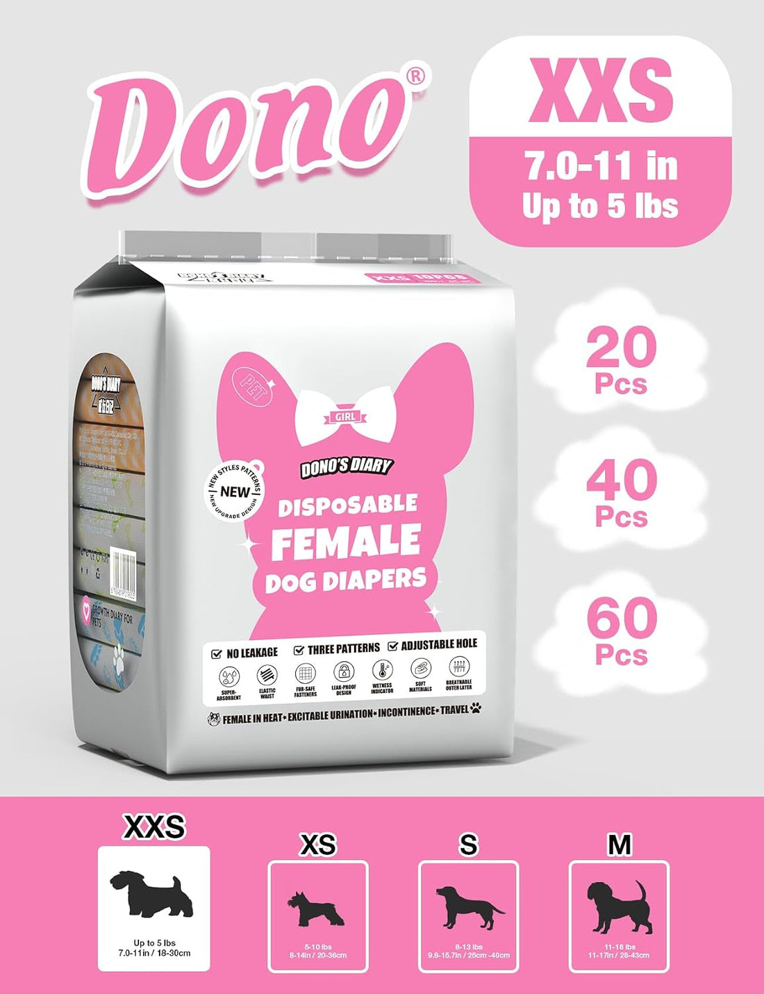 Dono Dog Diapers Female - 60 Pcs