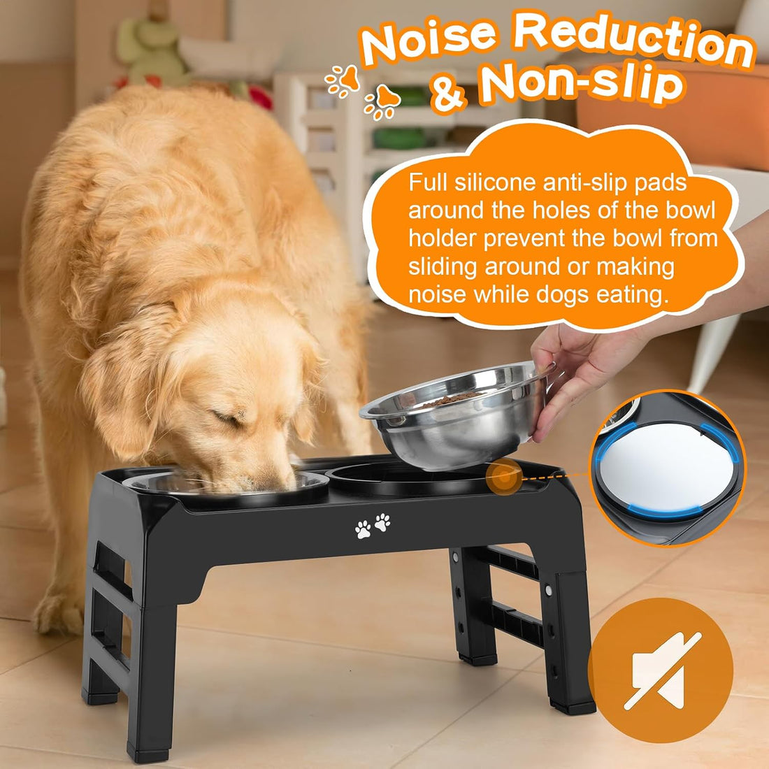 COMESOON Elevated Dog Bowls, 4 Height Adjustable Raised Bowl Stand