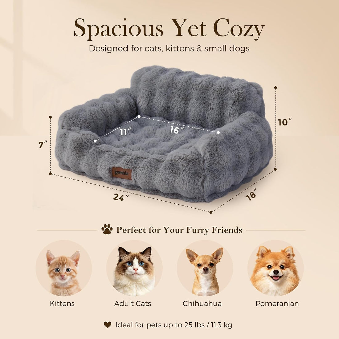 ZOMISIA Orthopedic Cat Couch Bed for Indoor Cats