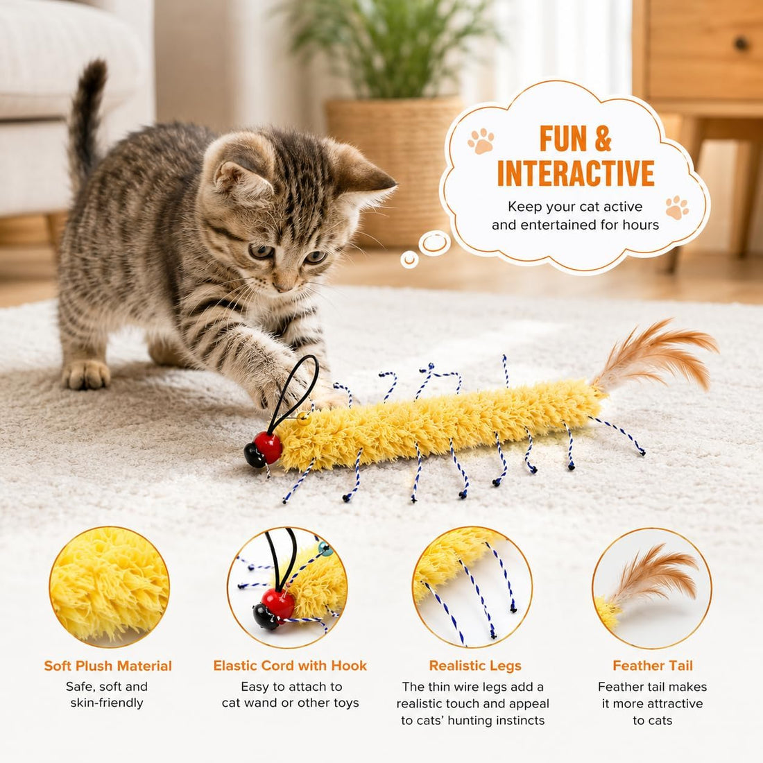 4 Pcs Artificial Millipede Refills,Cat Wand Toy Attachments