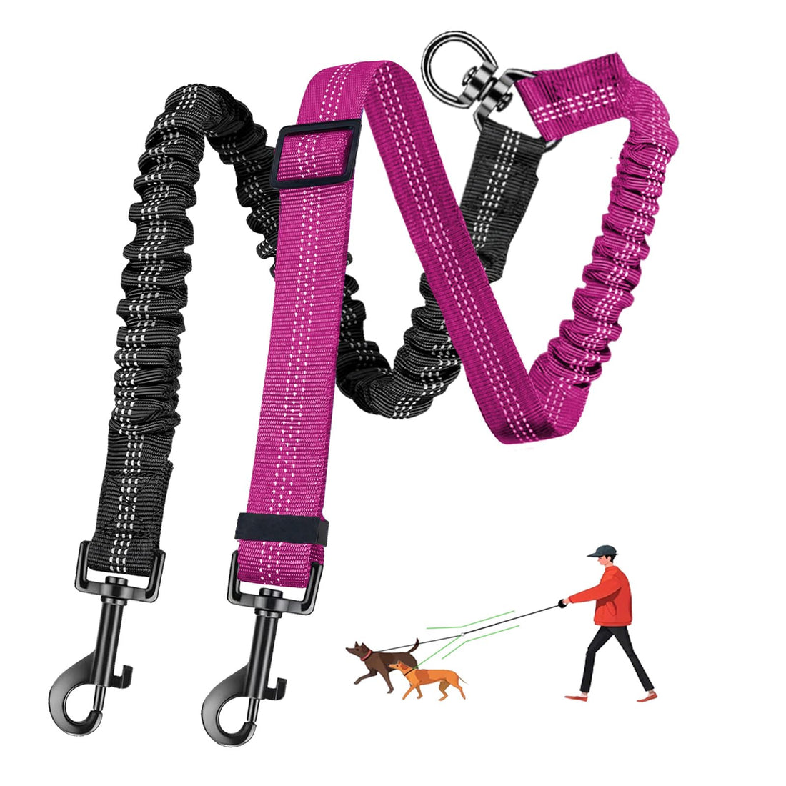 LEOSASA Double Dog Leash - 360°Swivel Tangle Free Splitter Attachment