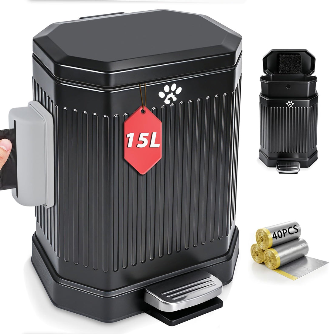 Metal Dog Poop Trash Can Outside with Odor Control Lid