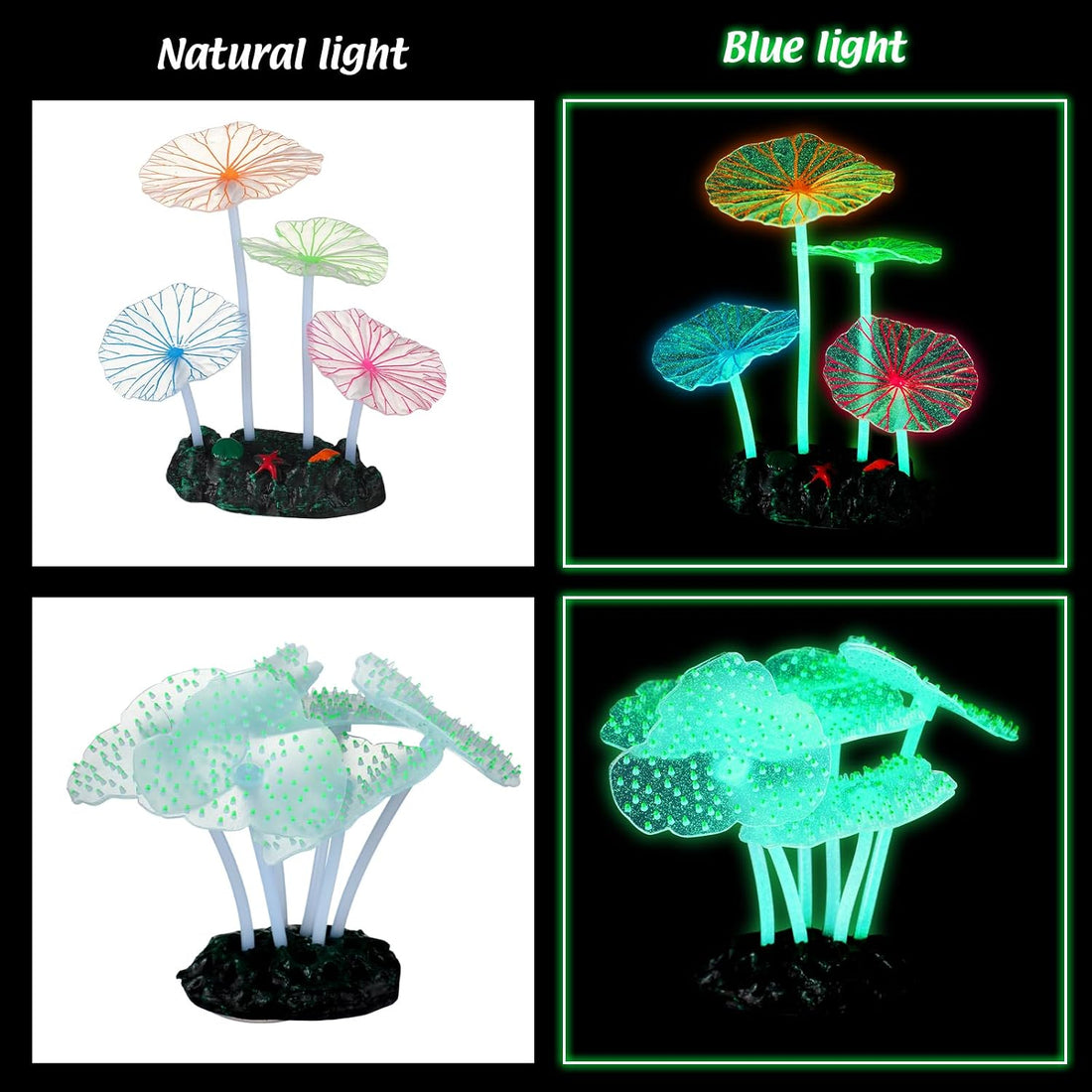 Frienda 8 Pcs Glowing Aquarium Fish Tank Decorations, Blue, Pink