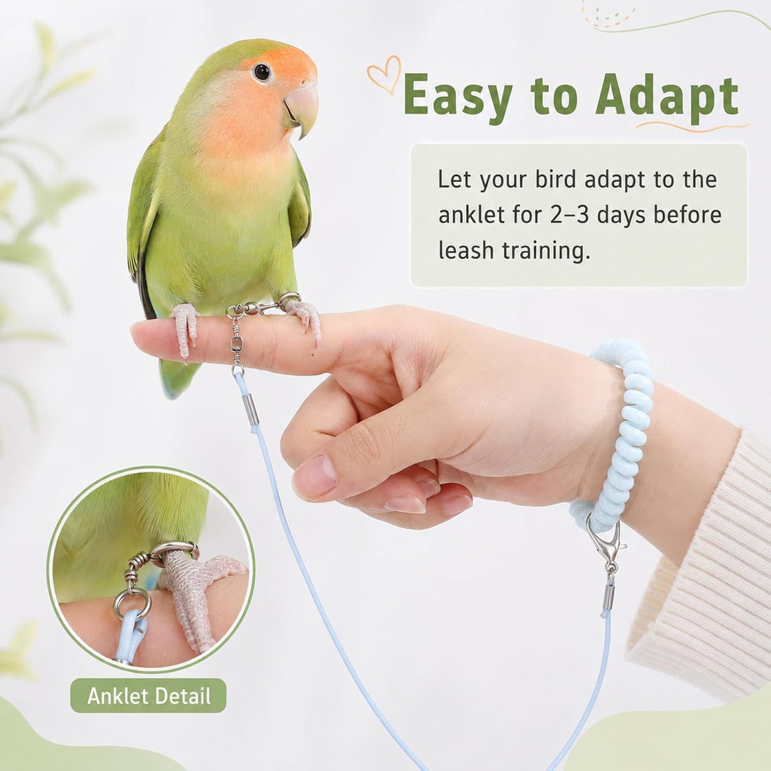 Bird Leash, 79 Inch Blue Parrot Leash