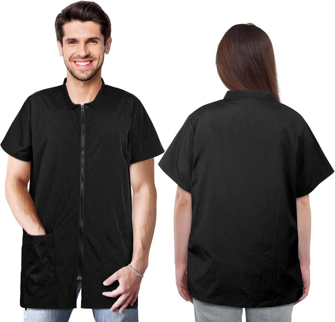 MCEAST 2 Pack Black Pet Groomer Uniforms with Full Zipper Water