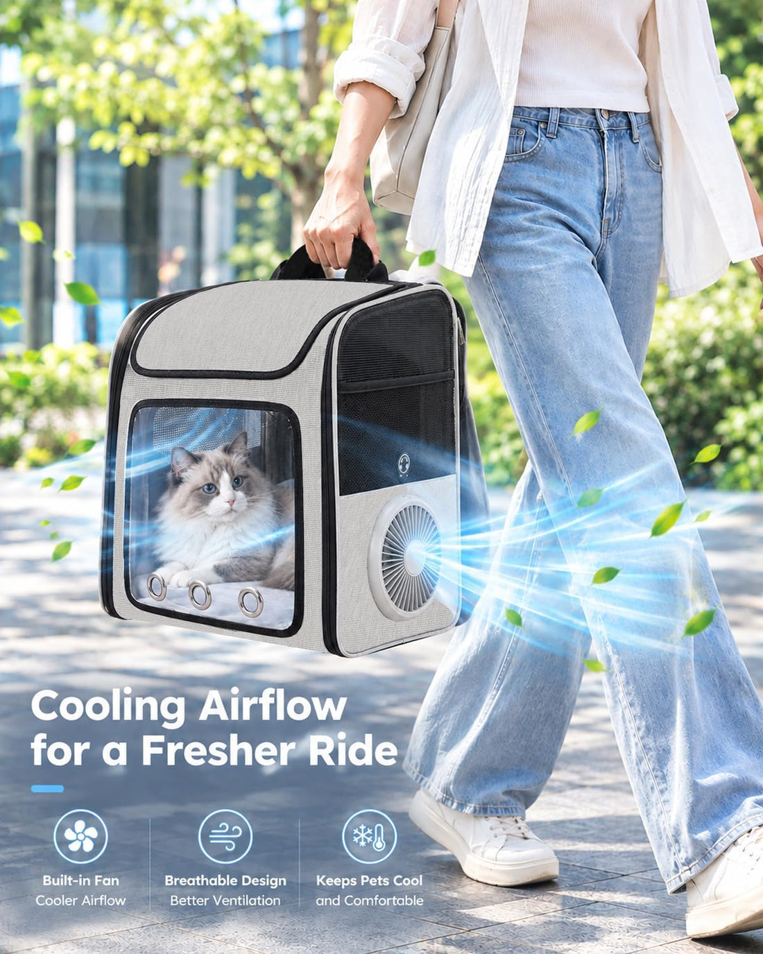 Cat Backpack Carrier with Cooling Fan & Heating Pad up to 18 lbs