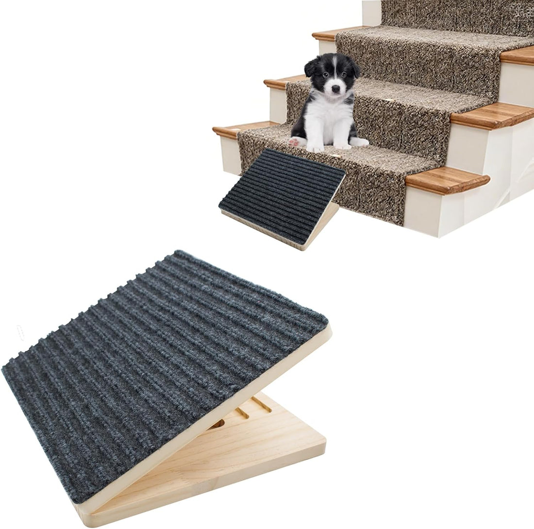 Dog Ramp for Stairs Adjustable Height & Foldable Wooden Pet Ramp