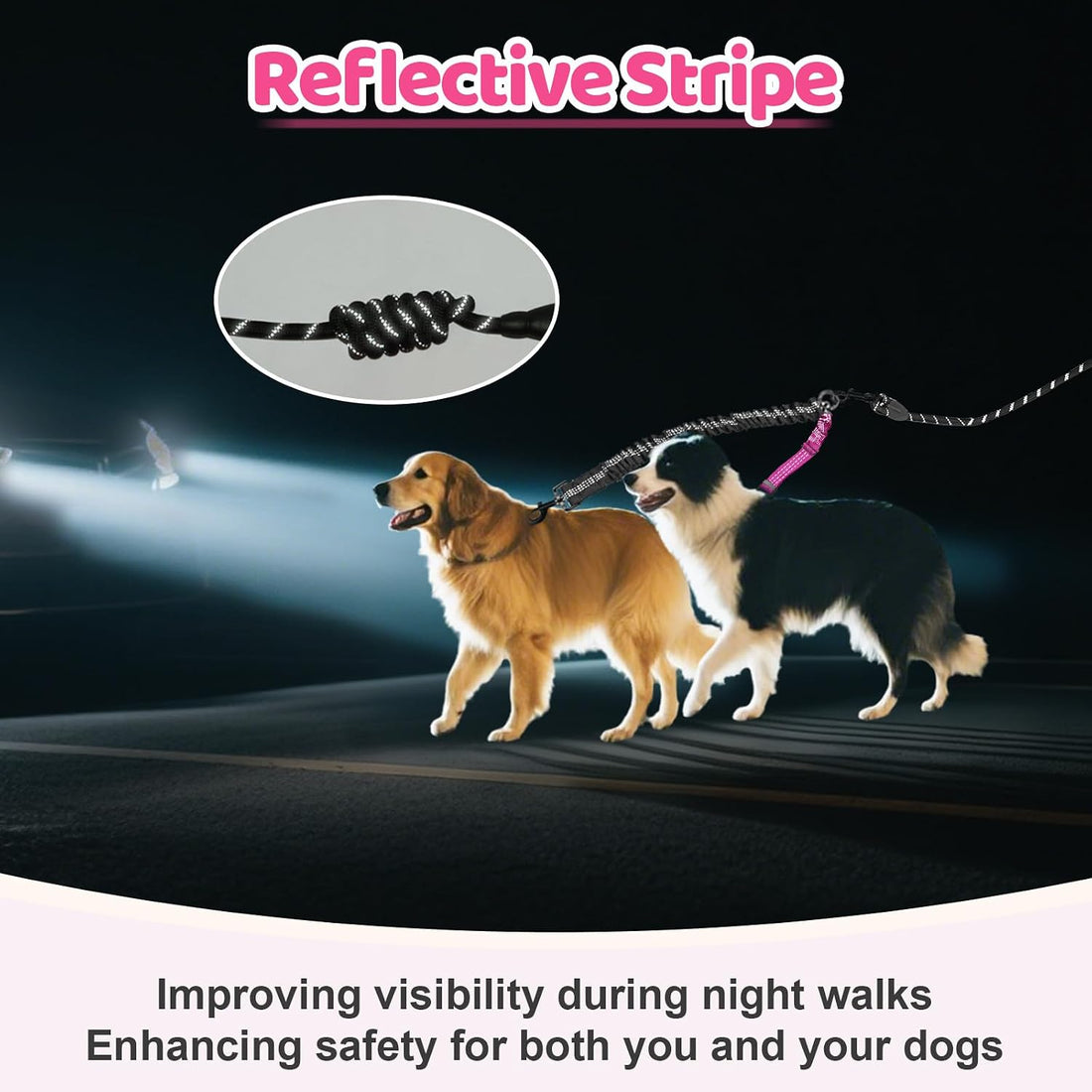 LEOSASA Double Dog Leash - 360°Swivel Tangle Free Splitter Attachment