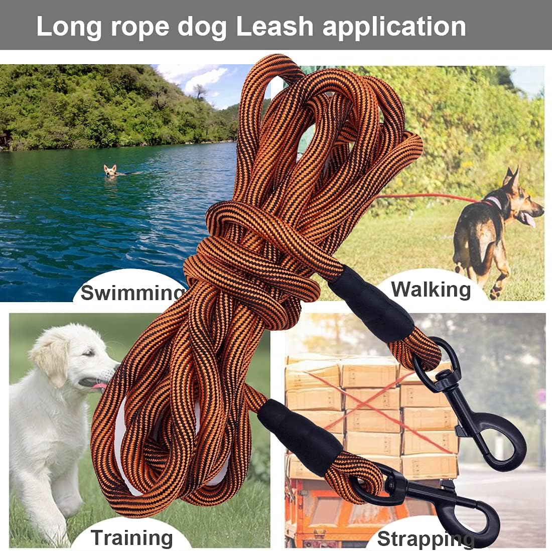 BTINESFUL Dog Tie Out, Check Cord Long Tether Rope Leash