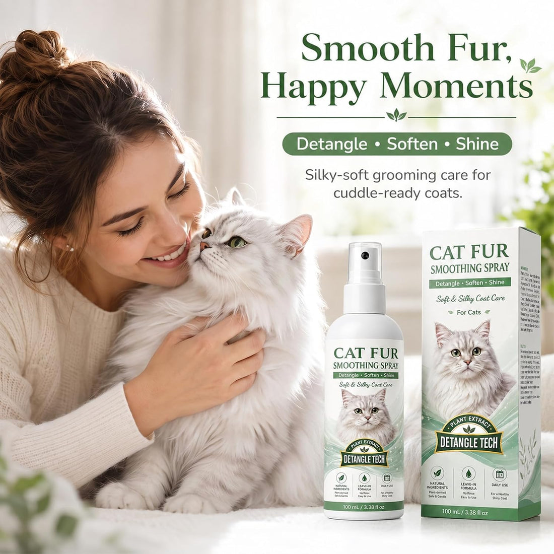 Cat Detangler Spray – Pet Hair Remover Spray for Cats & Daily Coat